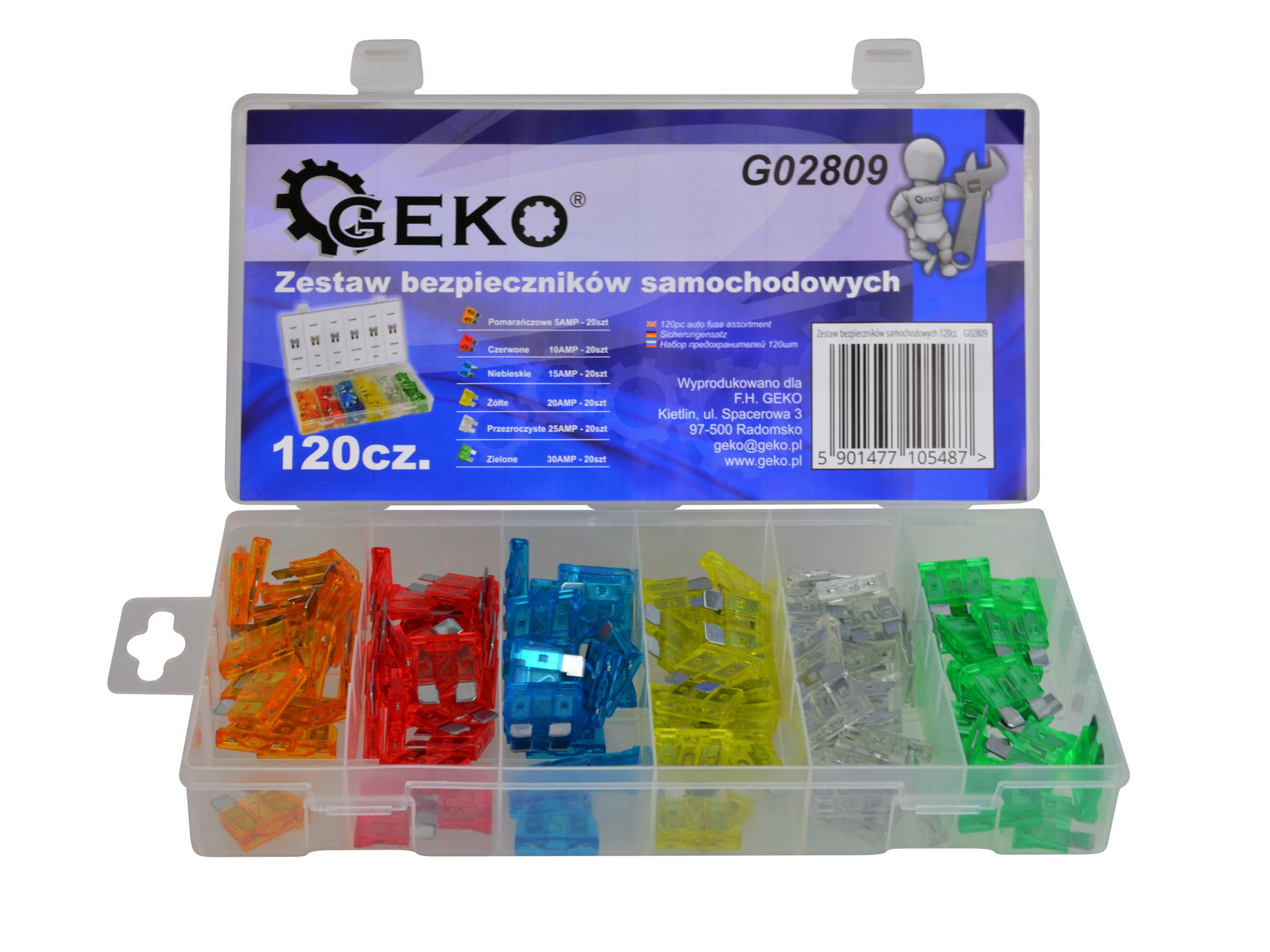 Zestaw bezpieczników GEKO w plastikowym organizerze