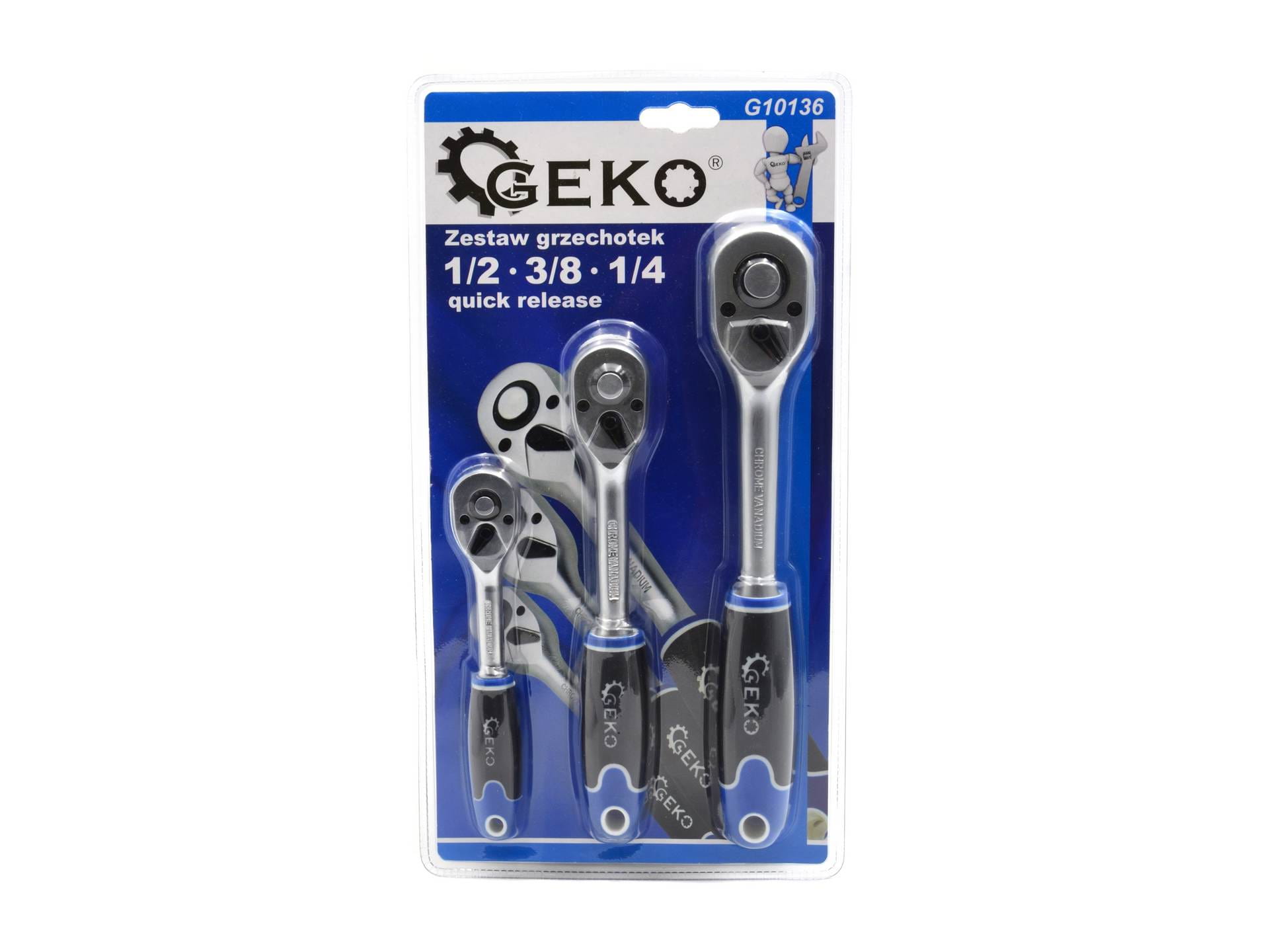 Zestaw grzechotek GEKO quick release, trzy sztuki na blistrze