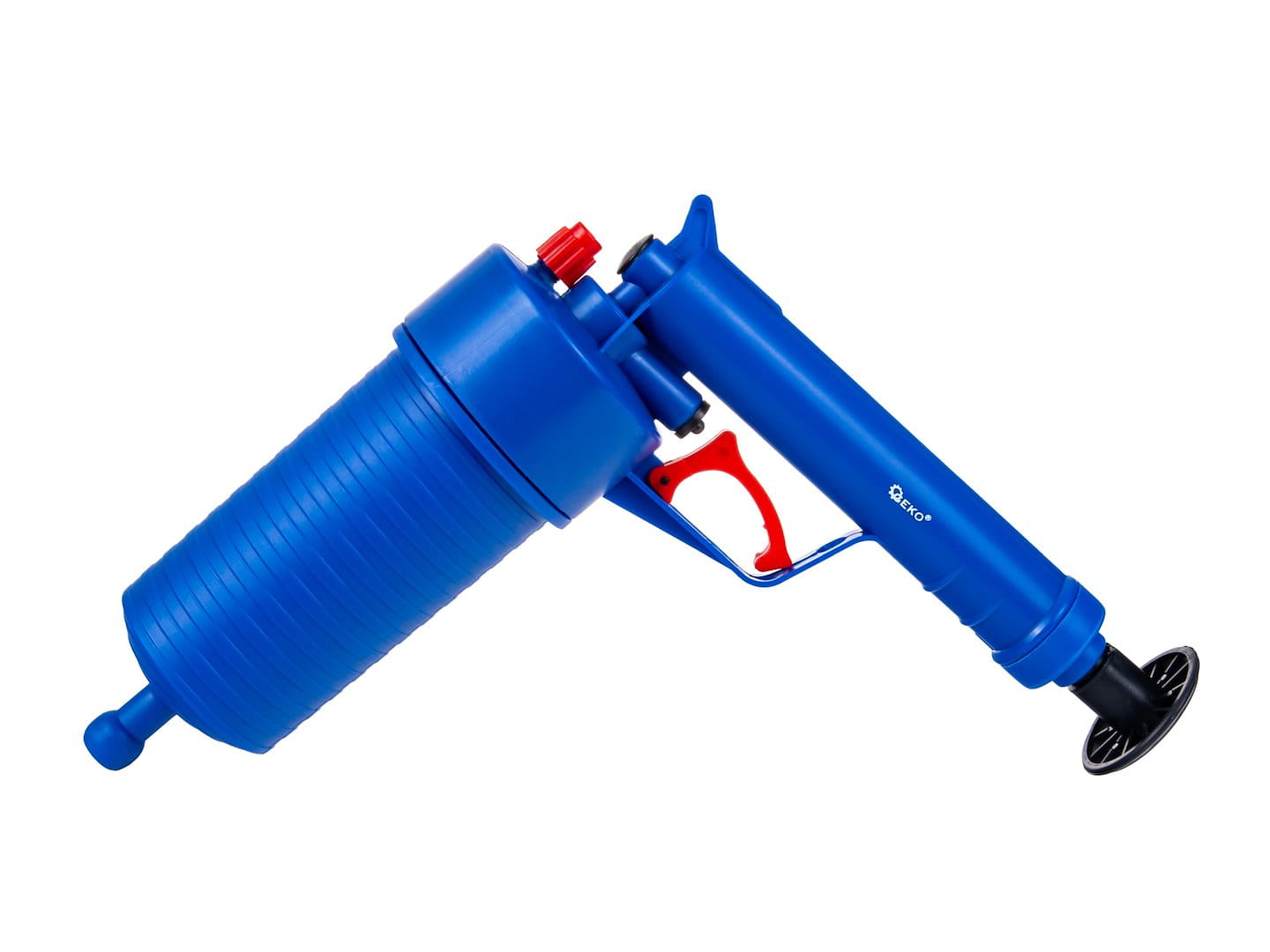 Niebieski pistolet do udrażniania rur z tłokiem