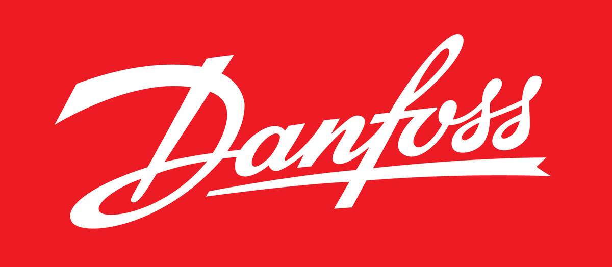 Logo Danfoss na czerwonym tle