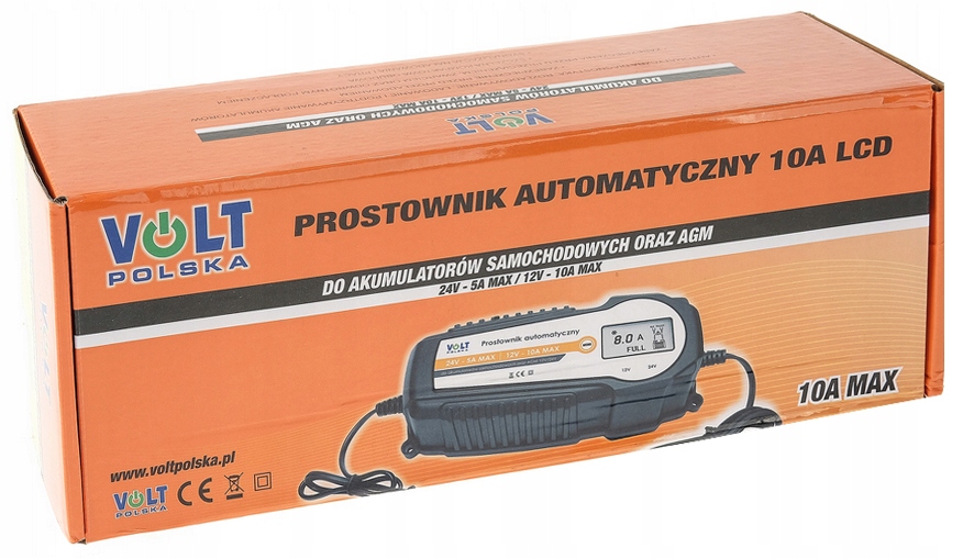 Pudełko prostownika VOLT Polska 10A z grafiką urządzenia