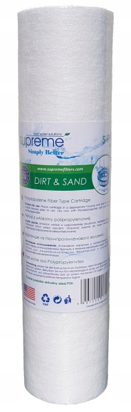Biały wkład filtracyjny Supreme z etykietą DIRT & SAND