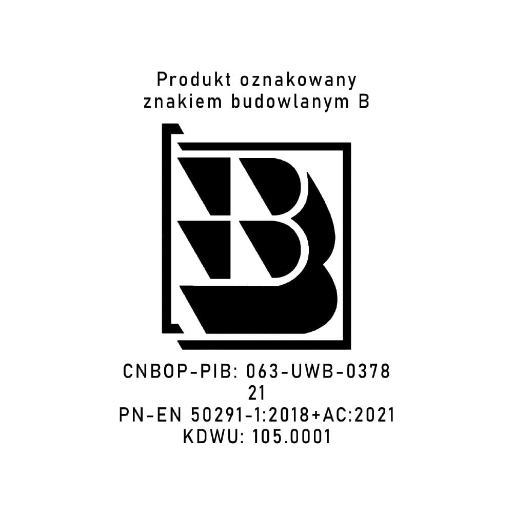 Znak budowlany B z oznaczeniem PN-EN 50291