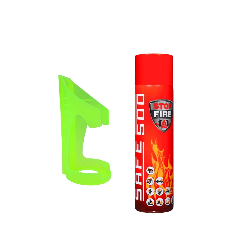 Zielony uchwyt i czerwony spray gaśniczy Safe 500