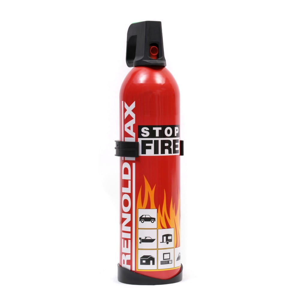 Czerwony spray gaśniczy ReinoldMax z uchwytem