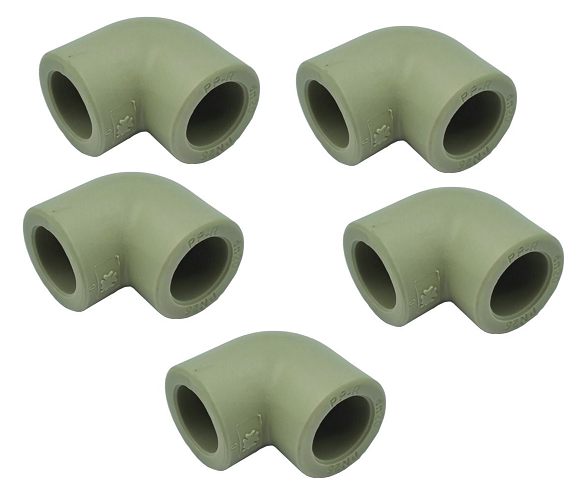 Pięć kolanek 90° z tworzywa fi 20 mm