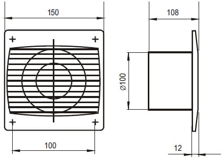 Rysunek techniczny wentylatora Vents z wymiarami